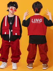 Küçə rəqsləri uşaqlar üçün dəbli, gözəl oğlanlar üçün hip-hop performansı jileti, üç hissəli hip-hop küçə performansı kostyumu.