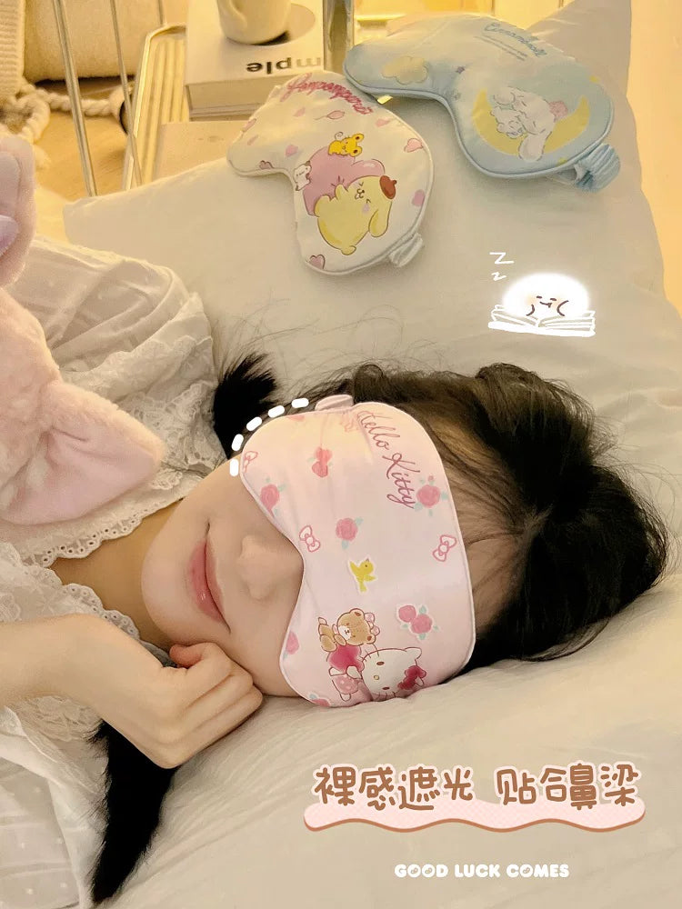 Sanrio orijinal səlahiyyətli buz ipək göz maskası yuxuya kömək edir, nəfəs ala bilir və tələbələr və qızlar üçün yuxu və səyahət etmək üçün sevimlidir.