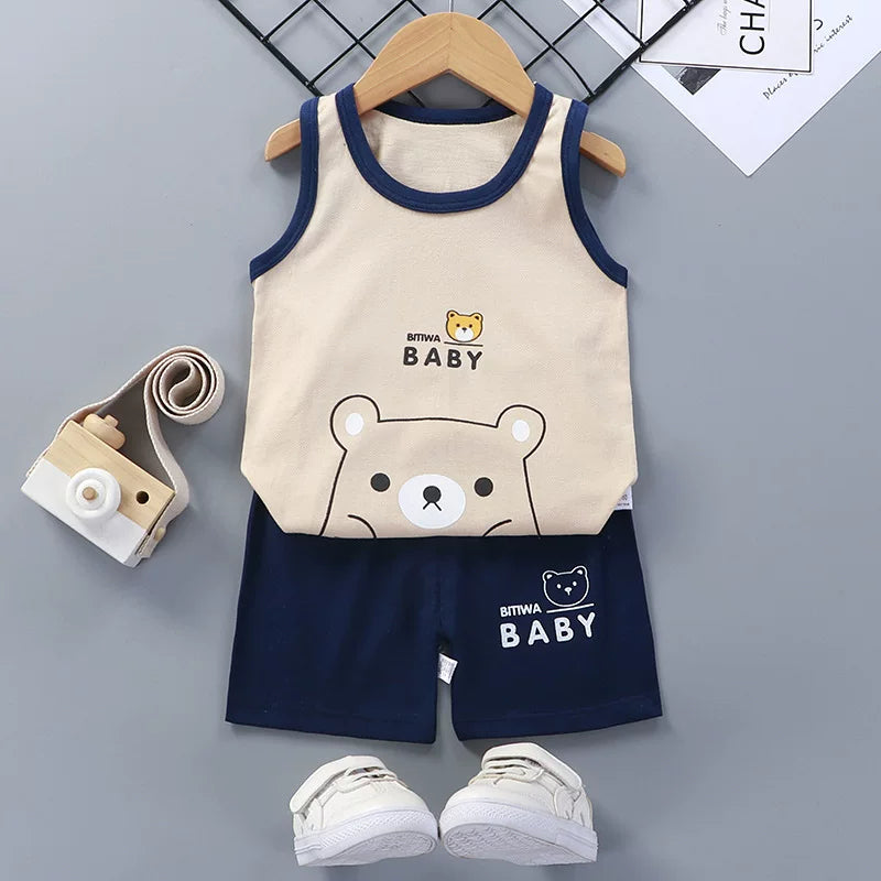 2PCS Uşaq Geyim Jilet Kostyum Uşaq Dəstləri Summer Cott