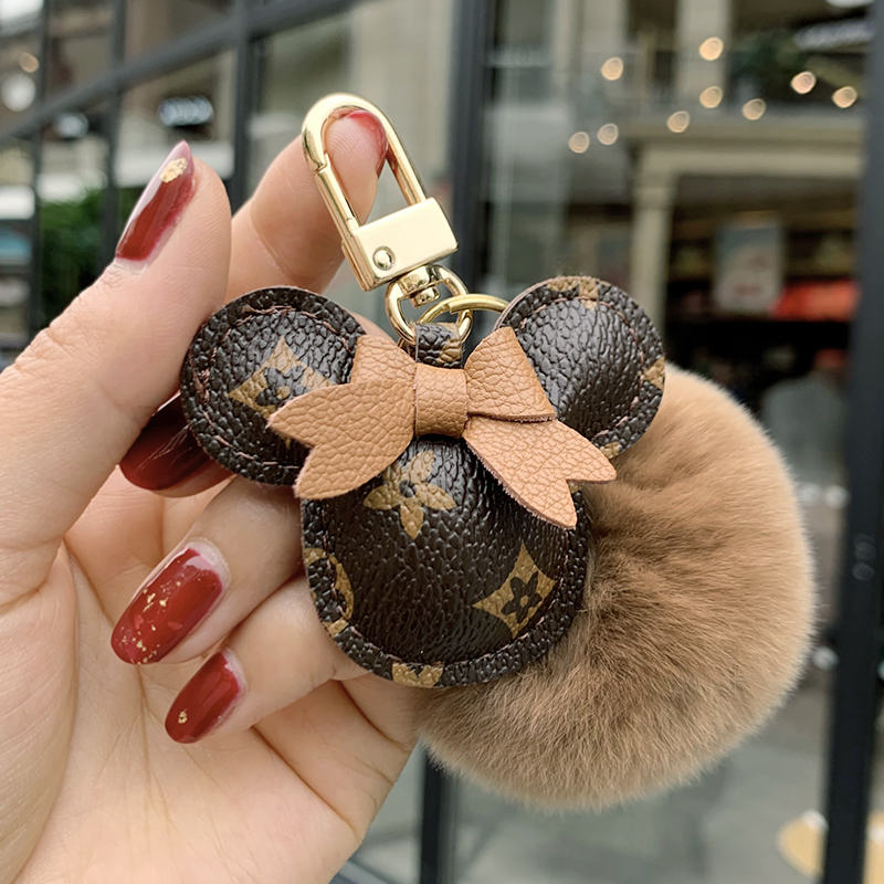 LV&GEDETE Rəsmi Flaqman Mağazası Avtomobil Açar Zəncir Kulonu Mickey Mouse Pom-Pom Açar Zəncirli Çanta Bəzək