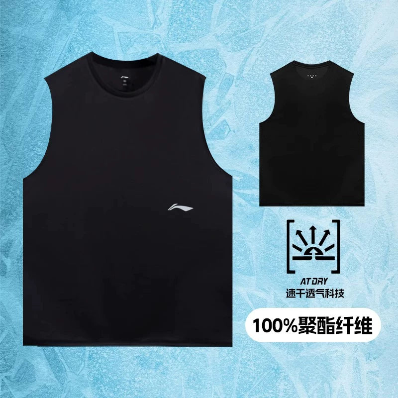 Li Ning tez quruyan idman jileti kişi yeni yay Amerika qolsuz buz ipək köynək qaçış fitness basketbol kostyumu
