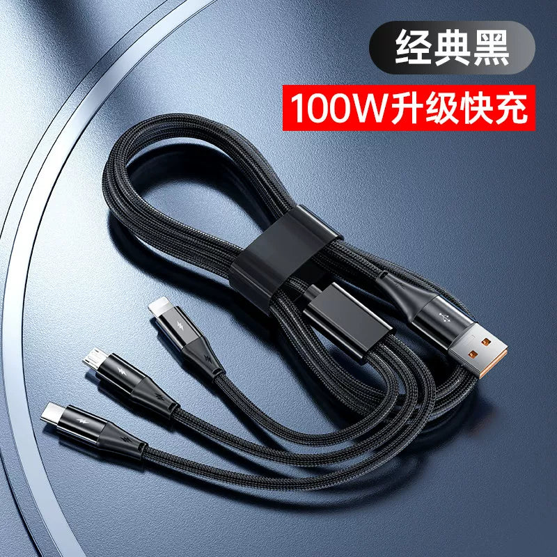 [120W super sürətli şarj] BS Apple, Huawei, Xiaomi, iPhone və Android mobil telefonları, üç başlıq tipli enerji bankı, çox funksiyalı avtomobil üçün üçü birdə məlumat kabeli, birdən üçə qədər şarj kabeli üçün uyğundur