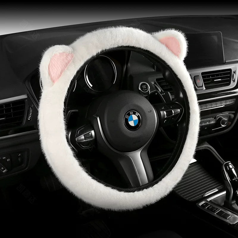 Luxury ear steering wheel cover, winter warmth and cold protection, popular online goddess car steering wheel cover, universal type.