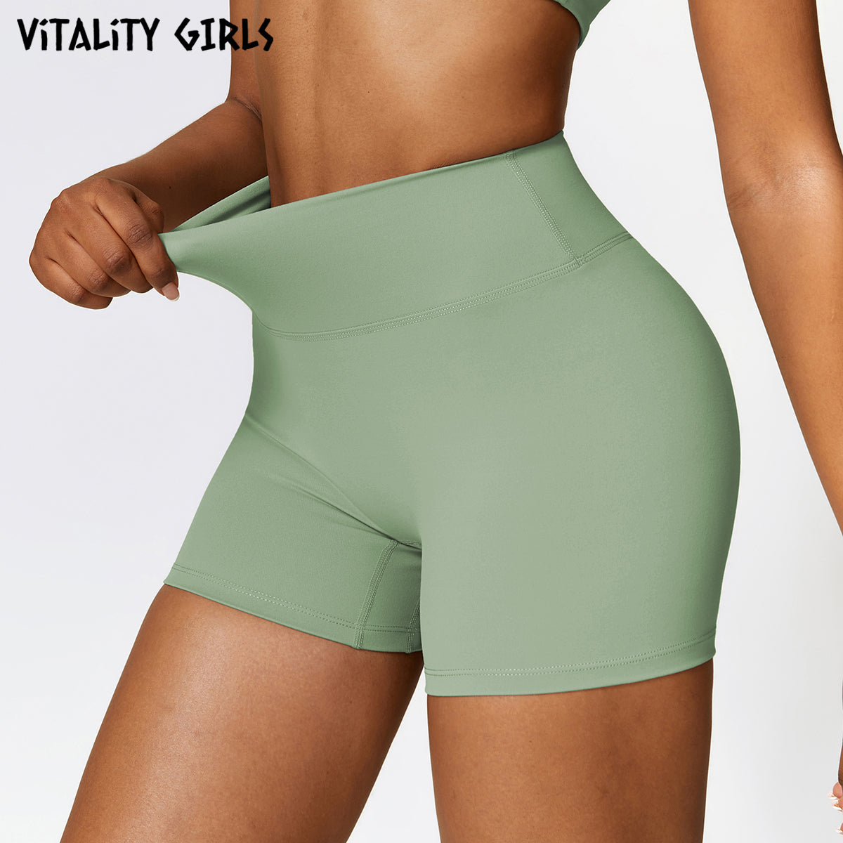 Vitality Girls tez quruyan tikişsiz fitnes şortu qadın roll əleyhinə yoqa geyinmək dar idman üç rüb şalvar yüksək bel