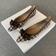 Uclu Düz Qadın Ayaqqabıları 2023 Yeni Houndstooth Bow Ladies S