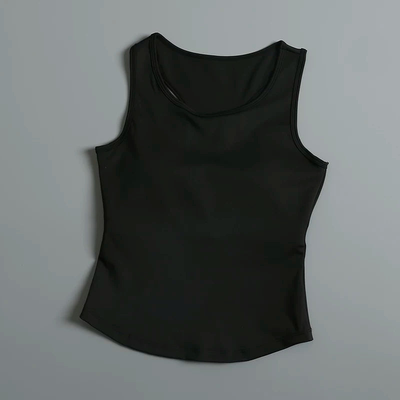 Yayda qadınlar üçün sinə yastığı olan qolsuz jilet, arıqlayan, nəfəs ala bilən, tez quruyan, peşəkar yoqa geyimi, idman üstləri, fitnes paltarları
