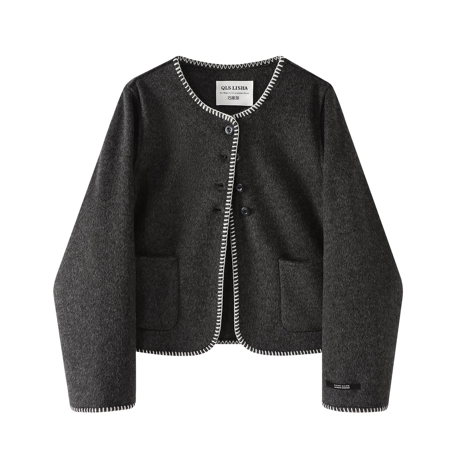 Cholisa Koreya üslubunda, qış üçün qalınlaşdırılmış, Hepburn üslubunda, yüksək keyfiyyətli tünd boz yun palto, payız üçün qısa yun top.