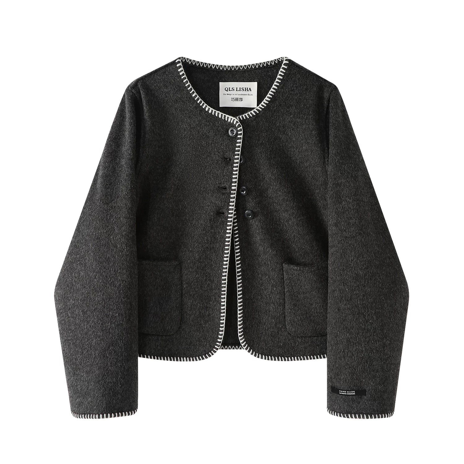 Cholisa Koreya üslubunda, qış üçün qalınlaşdırılmış, Hepburn üslubunda, yüksək keyfiyyətli tünd boz yun palto, payız üçün qısa yun top.