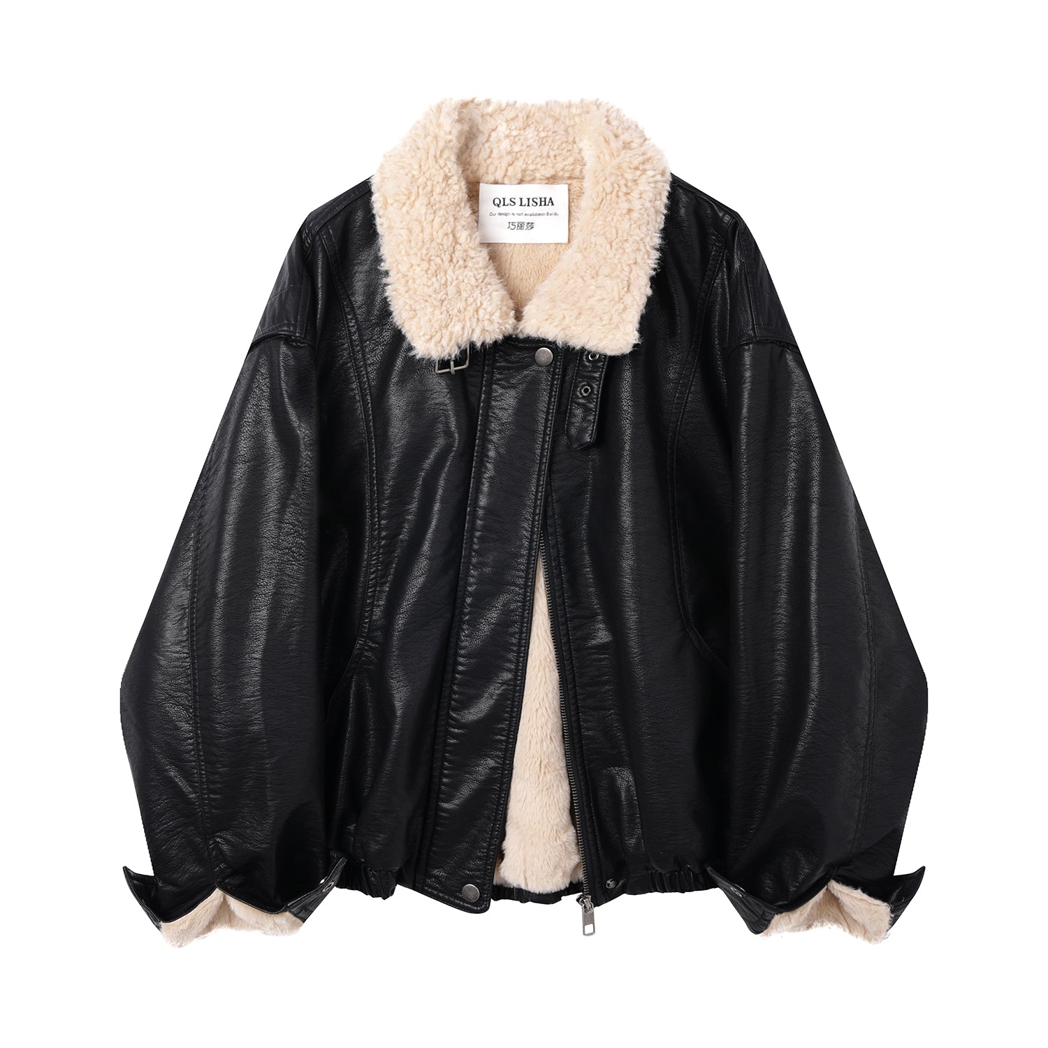 Cholisa Qadınlar üçün Yun Astarlı Qalın Dəri Gödəkçə, 2025 Payız/Qış Yeni Modeli, Quzu Yunlu Patchwork İsti Motosiklet Gödəkçəsi