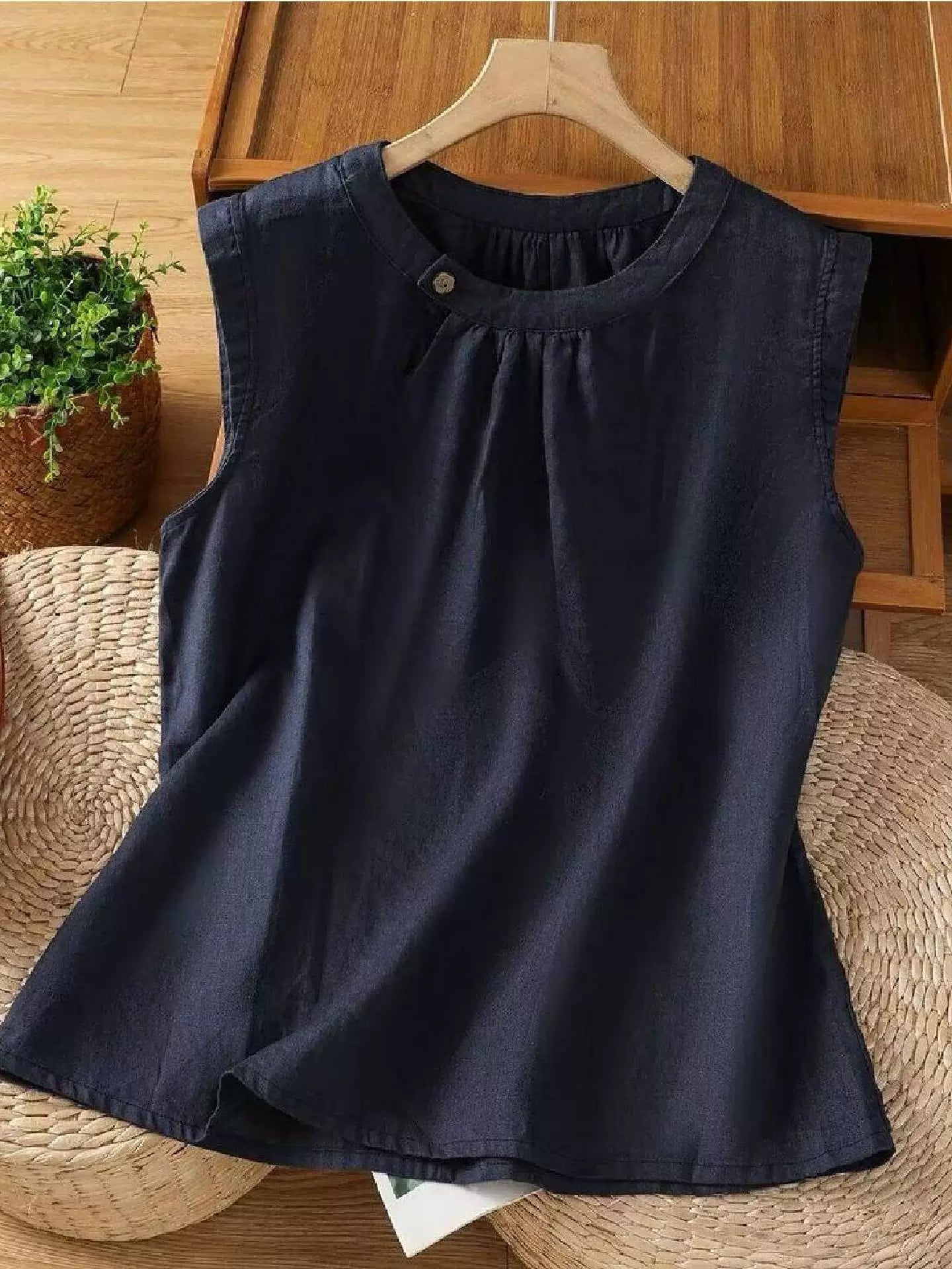 Qadınlar üçün retro qolsuz pambıq və kətan köynək yay nazik yeni Çin üslublu təsadüfi yüksək səviyyəli kətan top pullover
