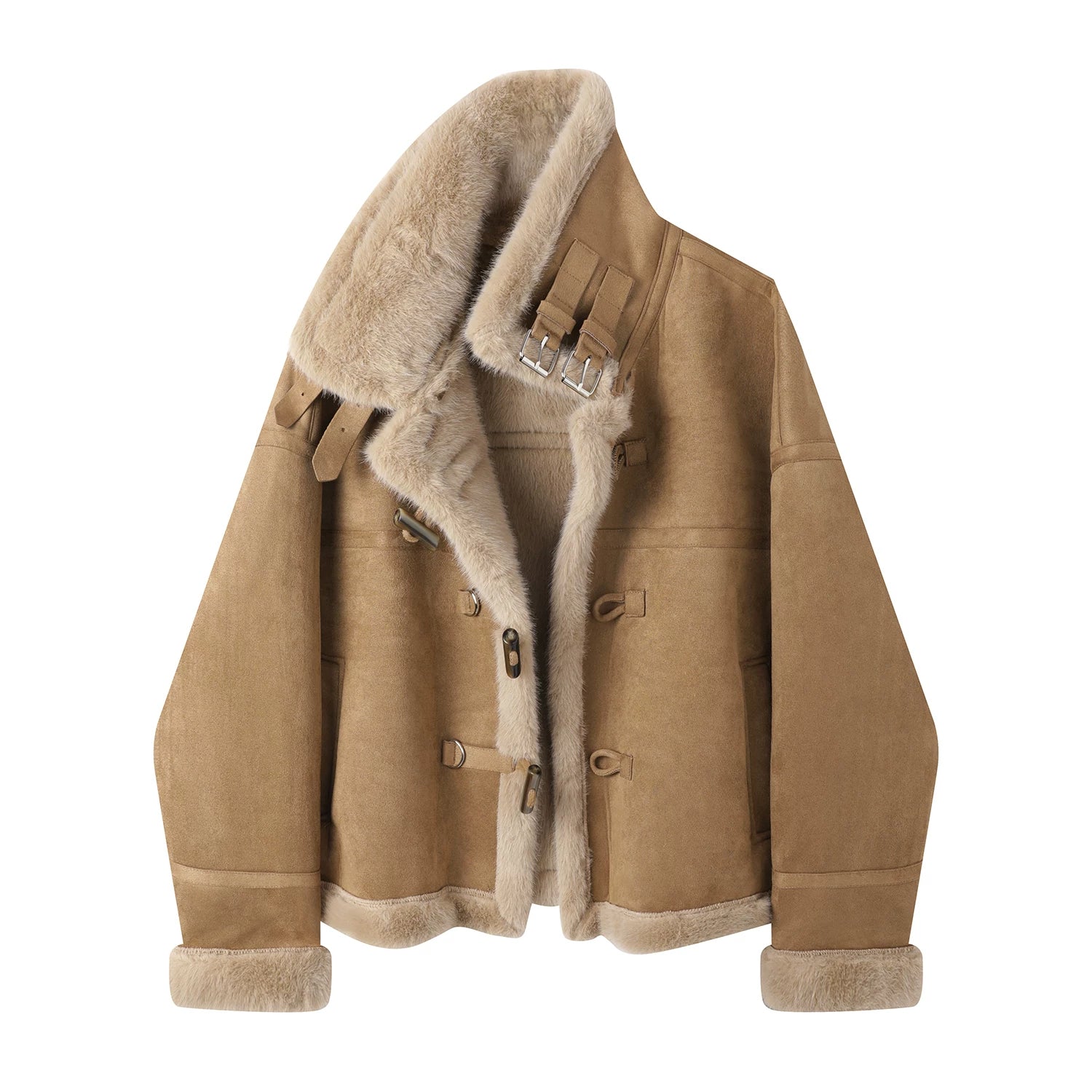 Cholisa Merard Koreya üslubunda quzu yunundan hazırlanmış yüksək keyfiyyətli unikal üslublu qadın qış xəz astarlı motosiklet topu