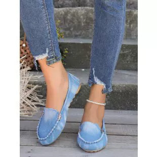 Böyük Ölçü Qadın Ayaqqabıları 2025 Denim Peas Ayaqqabı 1 Slip-on Ayaqqabı