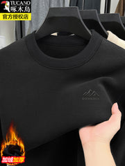 Kişilər üçün Ağacdələn Qış Yun astarlı Qalın İkitərəfli Yun Sviter, İsti Dəyirmi Yaxalı Yun Uzun Qollu Futbolka Əsas Qat Üst