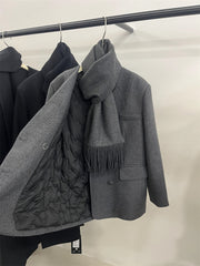 Koreya üslubunda qadınlar üçün ikiqat sinəli şərf kostyumu aşağı gödəkçə, kiçik bədənli qadınlar üçün yüksək səviyyəli qış üslubu, zərif ağ ördək rəngli yun palto.