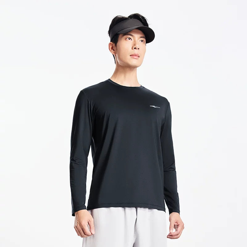 Hongxing Erke uzunqol köynək kişi yay yeni kişi buz ipək tez quruyan geyim qaçış fitness məşq idman top
