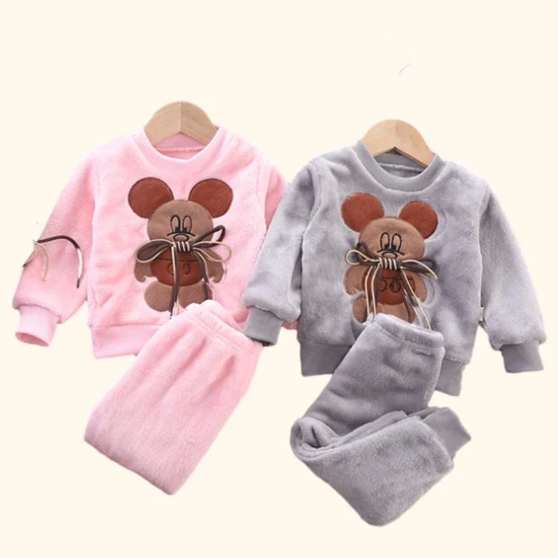 Payız Qış Uşaq Geyimi Uşaq Pijama Dəsti Qalın Flann