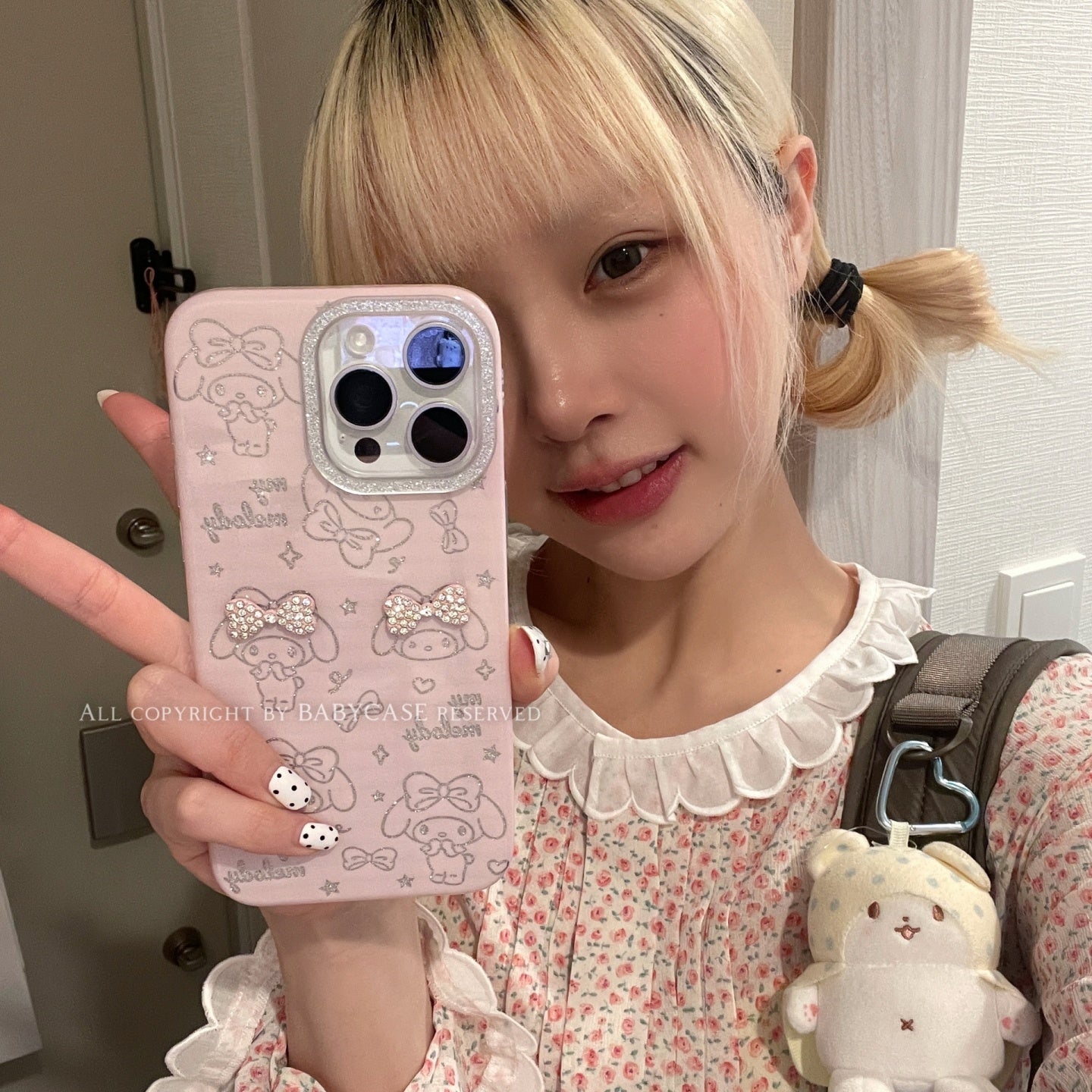 BABYCASE Yapon və Koreya ins şirin və sevimli blingbling yay cizgi filmi dovşan böyük qulaqları iPhone17/16pm/15/14ProMax üçün uyğun mobil telefon qutusu