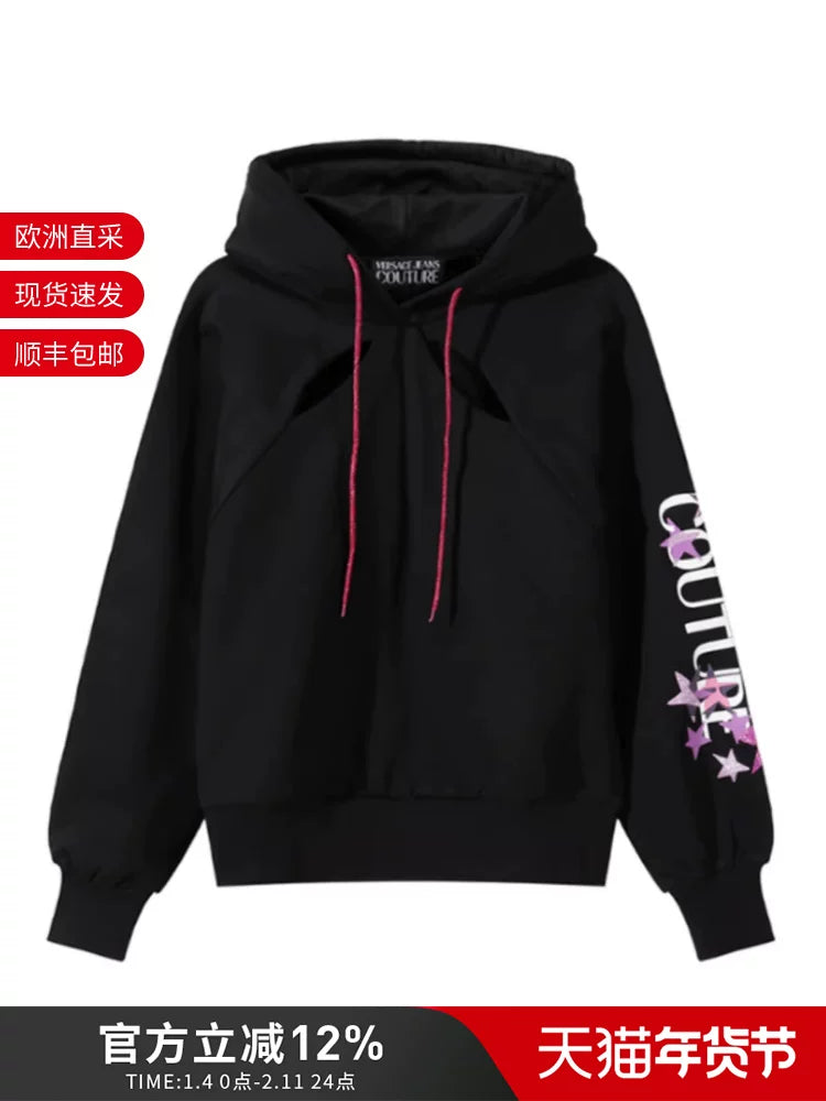 Versace VJC Women's Cotton Logo Star Hooded Long Sleeve Sweater 75HAIT20 CF06T