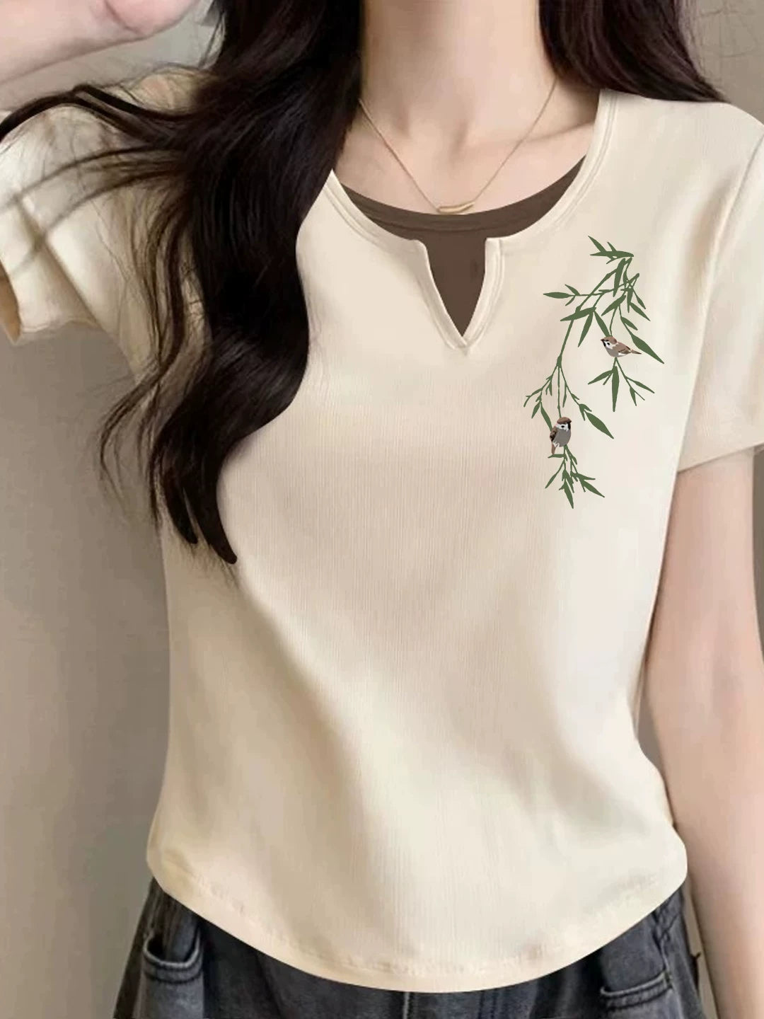 Xüsusi qiymətə flaş satış xarici ticarət qadın təmiz pambıq saxta iki parçalı zirvələr qadın moda rəng uyğun köynək temperamentli V-yaxa qısaqol köynək