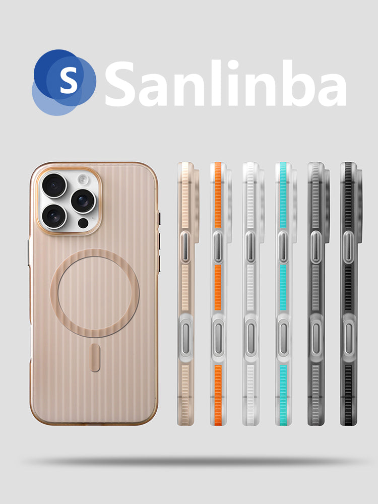 Sanlinba büzməli zolaqlı maqnit telefon qutusu Apple iPhone17ProMax/16/15 dəriyə bənzər şəffaf şaxtalı sürüşməyə qarşı MagSafe qoruyucu qutusu yeni təkmilləşdirilmiş sadə sərt qabıq üçün uyğundur