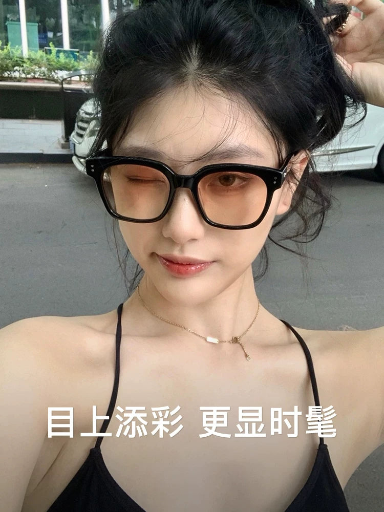 Wang Jiaer gün eynəyi kişilərin dəbli yüksək səviyyəli gm qürub rəngli ənlik eynəkləri yaraşıqlı miyopi idarə edən qəhvəyi gün eynəyi