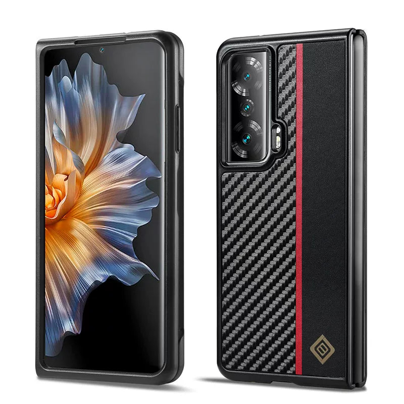 Suitable for Honor Magic V2 phone cases, including Honor Magic V2 folding protective case and Honor V2 carbon fiber textured leather anti-fall case. This is a high-end business style striped phone case.