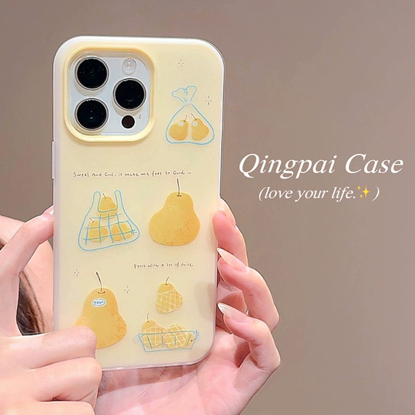 Qingpai ins niş sarı çanta armud kulon Apple 17promax cib telefonu qutusu iphone16 yeni 15pro qadın modeli 14 ikisi birdə 13 Koreya stili 12 mağaza kəşfiyyatı 11 hər şey daxil sərt qabıq