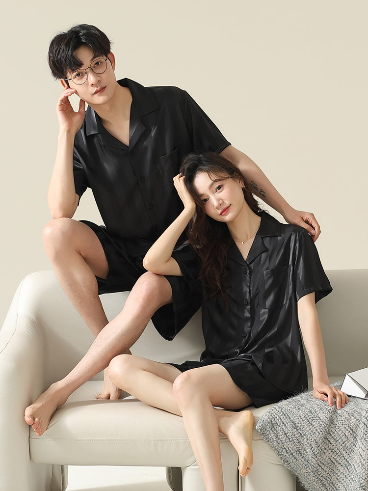 Urban Beauty Yay Buz İpəyi Cool Feeling Pijama Cütlük Bir Kişi və Bir Qadın Qısaqol Şort Nazik Ev Geyimi Dəsti