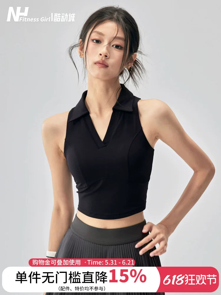 Fitnes qızları üçün hamısı bir arada idman büstqalteri zərbəyə davamlı xarici geyimi yoqa jileti polo tennis məşqi üçün qaçış top