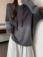 Qəşəng qradiyentli başlıqlı sviter, yeni 2026-cı ilin yaz dəbi, böyük ölçülü qadın geyimləri, dəbli Avropa üslubunda boş toxunmuş köynək.