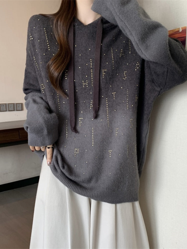 Qəşəng qradiyentli başlıqlı sviter, yeni 2026-cı ilin yaz dəbi, böyük ölçülü qadın geyimləri, dəbli Avropa üslubunda boş toxunmuş köynək.