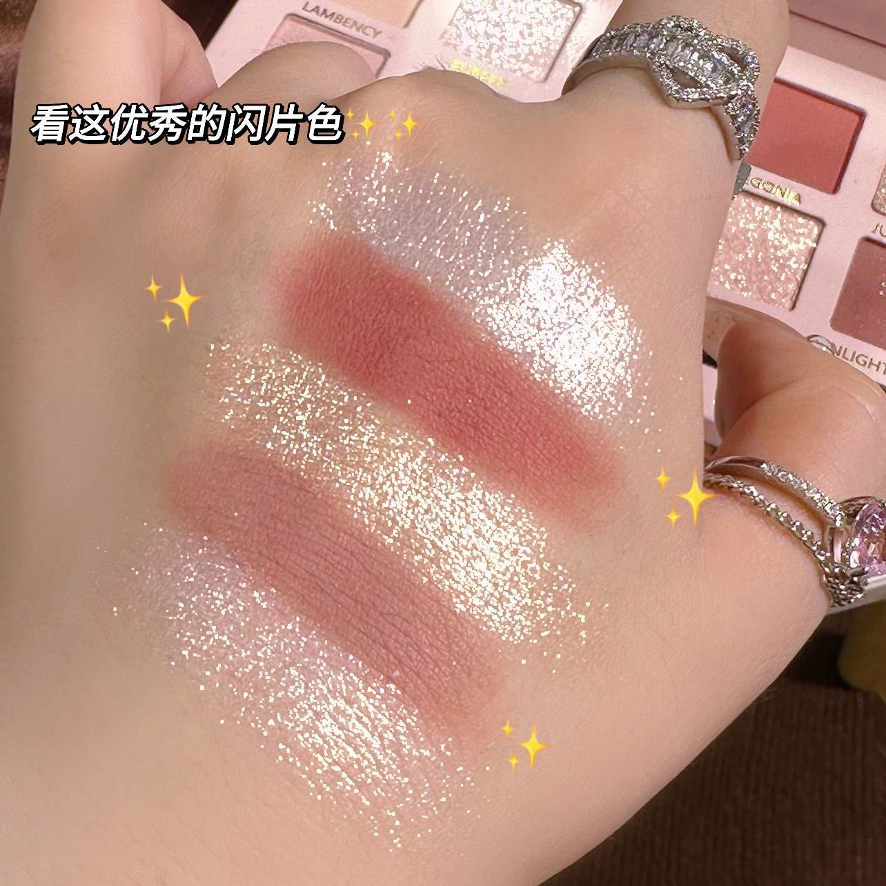 Yeni 12 rəngli begonia çiçəyi yağlı boya üslubunda çəhrayı və qəhvəyi göz kölgəsi palitrası, mat, mirvari rəngli, incə parıltılı, torpaq tonu aşağı doymuş göz kölgəsi palitrası