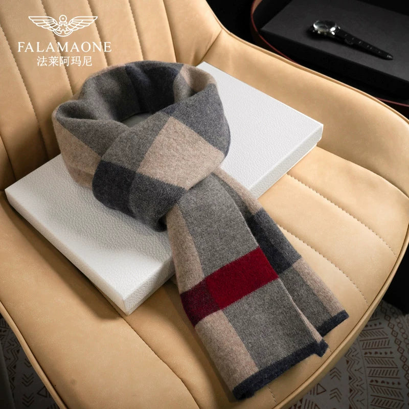 Armani Kişilər üçün Saf Yun Şarf 2025 Yeni Stil Payız/Qış Damalı İsti Qalın Boyunlu Şarf Sevgili Üçün Hədiyyə