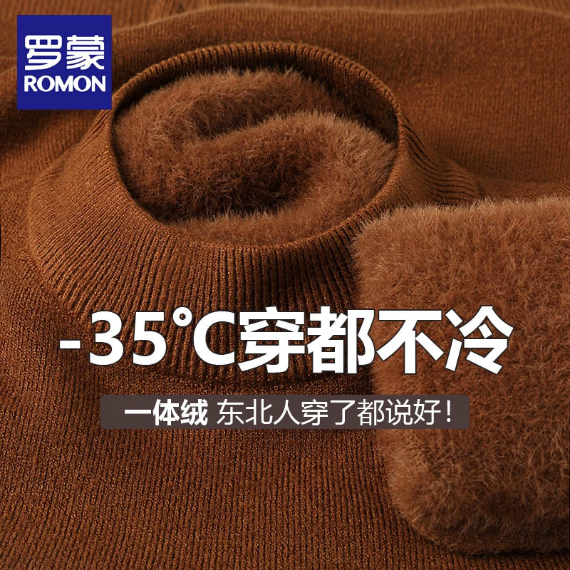 Romon tərəfindən hazırlanmış 2025-ci il Yeni Qış Kişilər üçün Yüksək Yaxalı Trikotaj İsti Əsaslı Sviter, Yun Astarlı