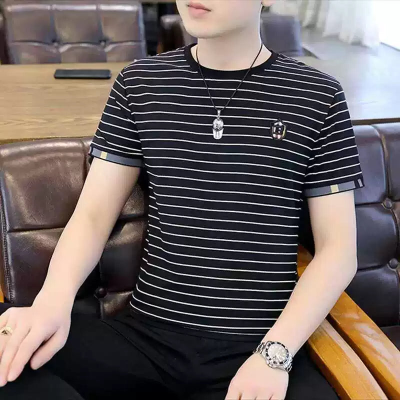 Guangzhou On Thirteen Lines Buz İpək Qısaqol T-shirt Kişi Yay İncə Bölmə 2024 Yeni Yarımqol T-shirt Üst Geyim Zirzəmi