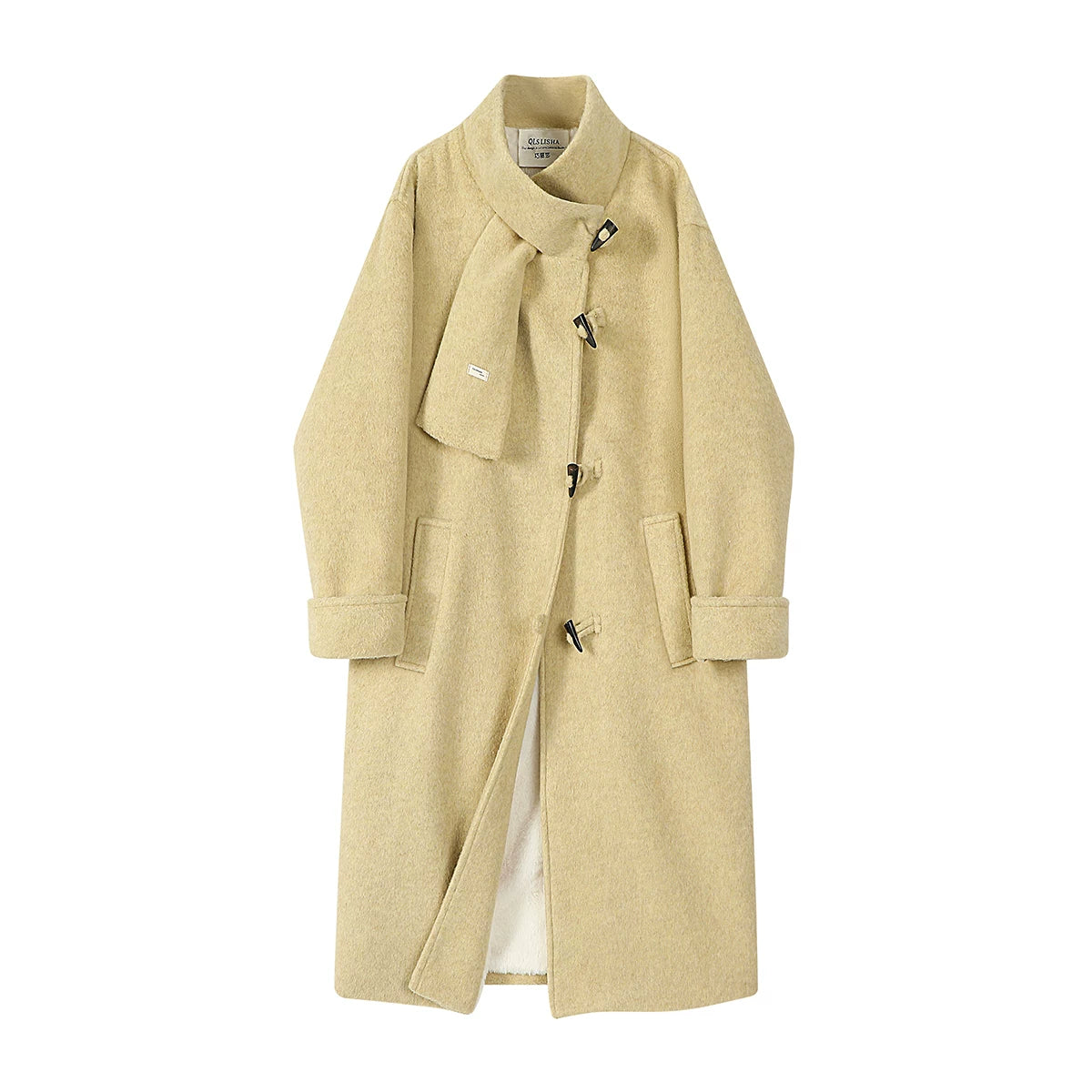 Chola Lisa-nın qadınlar üçün gənc və gözəl qalın qırmızı yun paltosu, payız və qış, Hepburn üslubunda, yüksək keyfiyyətli uzun yun palto.