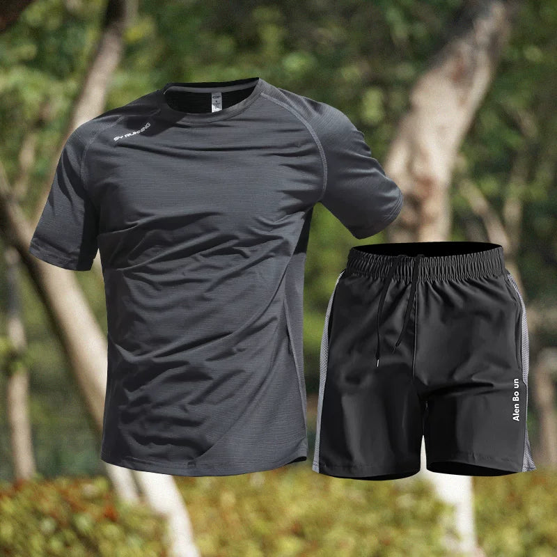 İdman kostyumu kişi buz ipək köynək yay nazik tez quruyan geyim qısaqol məşq avadanlığı fitnes paltarı yeni stil