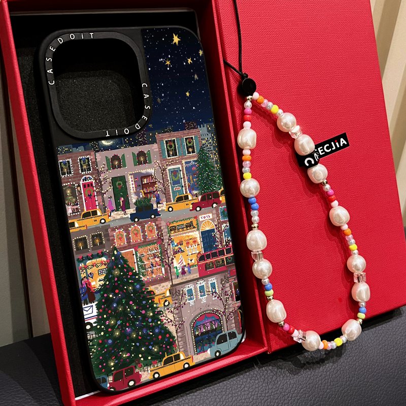 C markası ilə əməkdaşlıq edən MagSafe maqnit Milad rəngli bina və küçə səhnəsi üçün korpus, iPhone 17, 16 Pro Max, Apple 15 Pro, 14 Plus güzgü örtüyü, premium hiss, qadın hava nişləri üçün uyğundur.