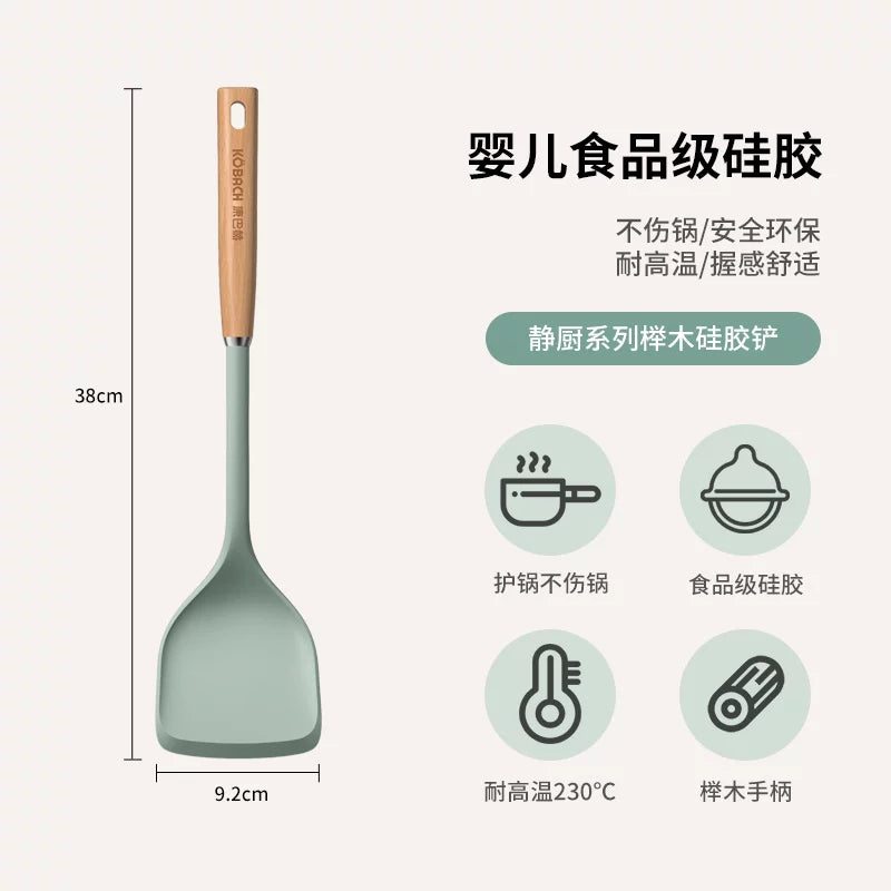 【Konbach】Yapışmayan tavalar üçün məişət silikon spatula, xüsusi yemək spatulası, yüksək temperatura davamlı qovurma qaşığı və şorba qaşığı dəsti