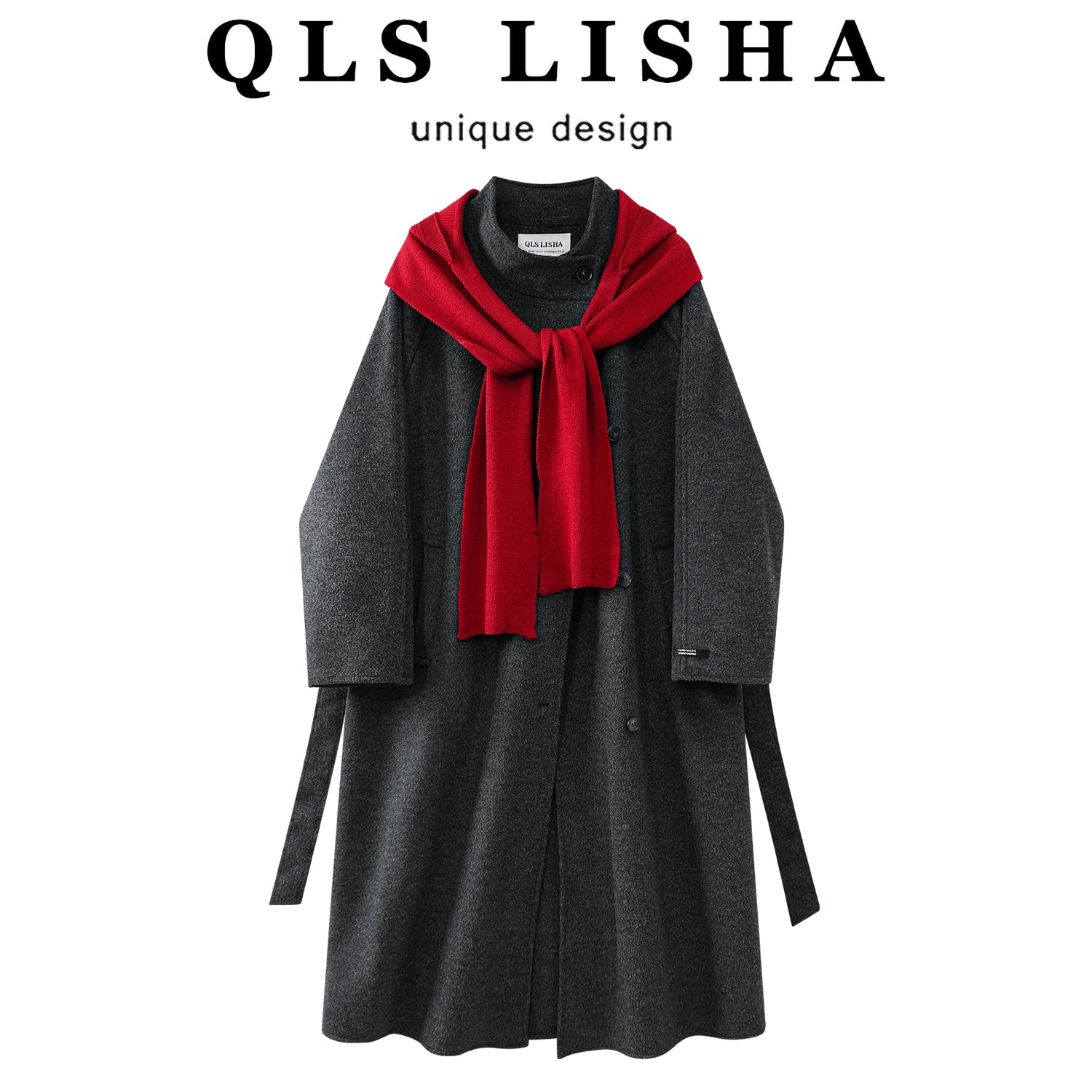 Cholisa Hepburn üslubunda yüksək keyfiyyətli yun palto, qadın üçün orta uzunluqlu tünd boz payız və qış yeni üslublu yun top