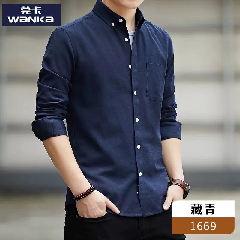 Kişilər üçün uzunqol köynək, gənclik üslubunda, boş forma, dəbli brend, yüksək səviyyəli Oksford parça, düz rəng, payız geyimi, gündəlik üst geyim.