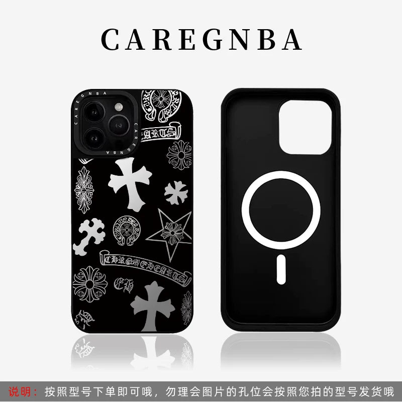 CAREGNBA kobrendli incəsənət yüksək səviyyəli Crow Heart Cross Apple 17ProMax cib telefonu üçün korpus iPhone16pro maqnit 14plus güzgü 15 payız əleyhinə 12 internet məşhuru 11 moda 13