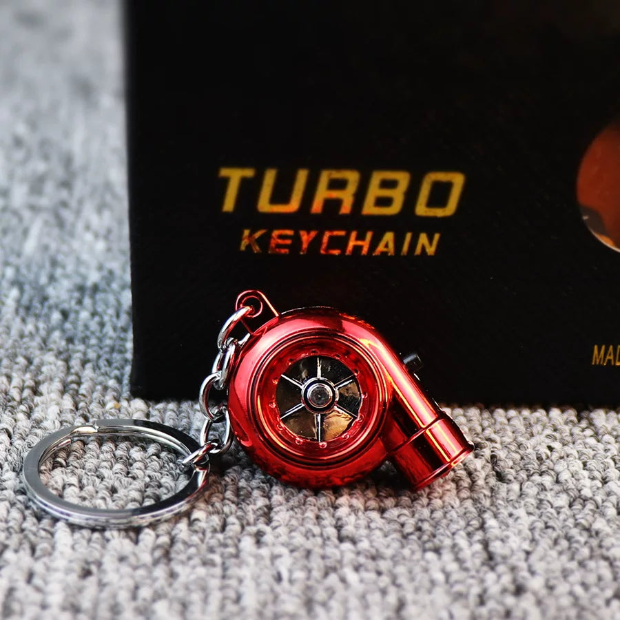Audible TURBO car key ring, electric LED lights, turbine blade rotating key with pendant, creative decoration.