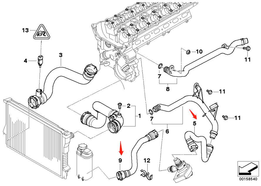 Köhnə BMW X5 E53 3.0 M54 mühərrik su şlanqları, qızdırıcı nasos, su şlanqları və soyutma suyu şlanqları üçün uyğundur.
