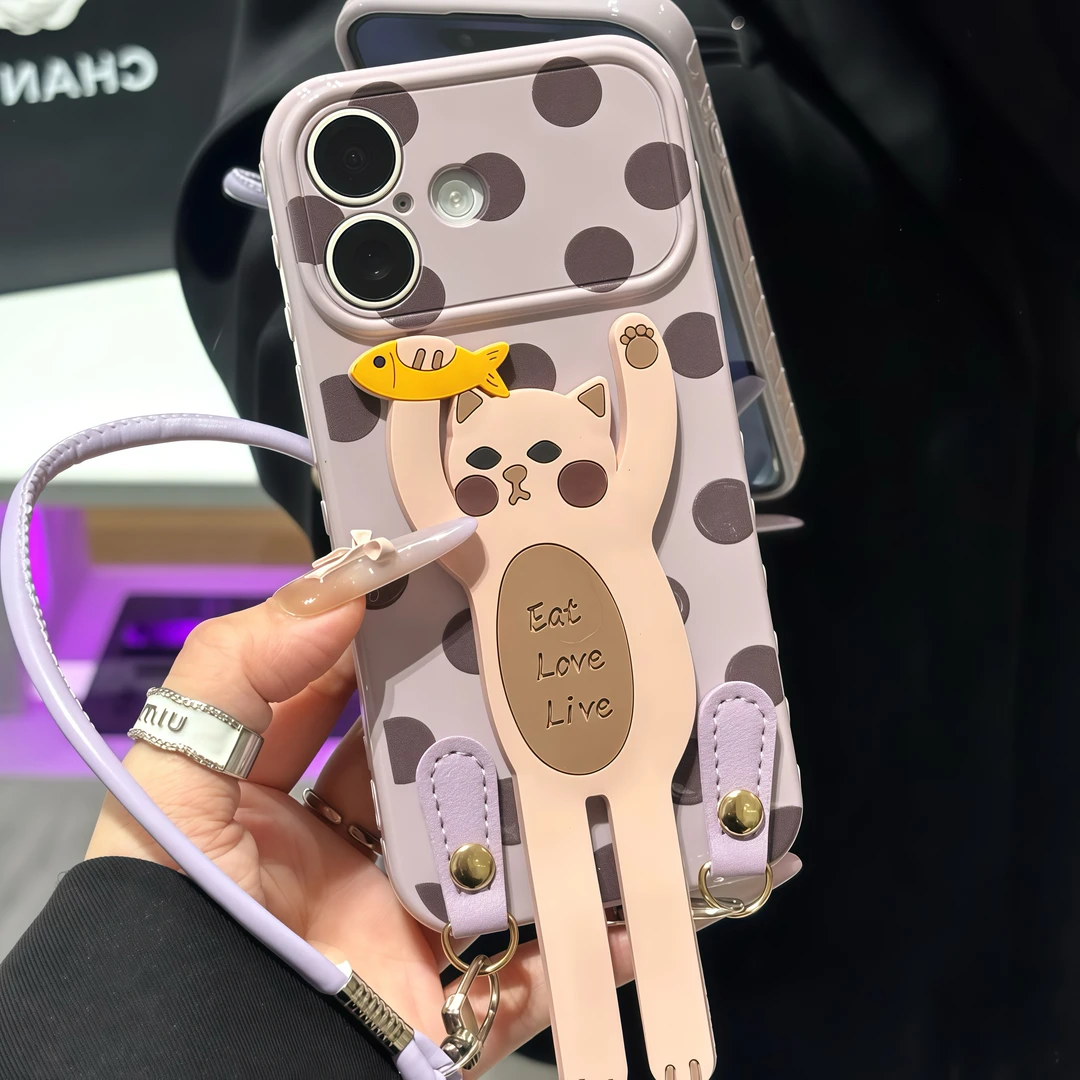Apple 17promax mobil telefon qutusu Huawei mate60pro yeni p70 sevimli Reno15 yaradıcı s20/x300 fərdiləşdirilmiş Xiaomi 17 qadın şöhrəti üçün uyğun İnternet məşhurunun sevimli pişik tutacağı lanyard