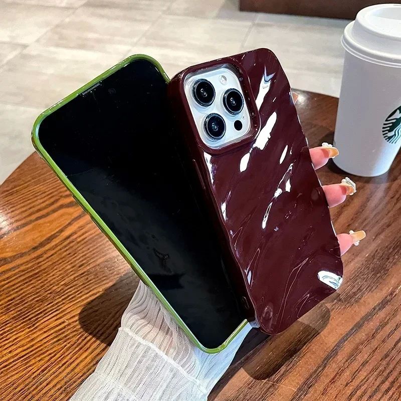 iPhone 15 14 Plus 13 11 üçün 6D İpək Naxışlı Dalğalı Telefon Çantası