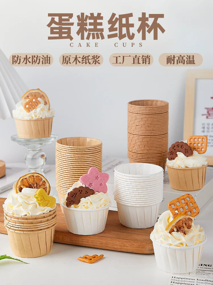 Yüksək temperatura davamlı tort fincanı muffin bişirmə alətləri Pişirməyə davamlı muffin kağız fincanı Kraft yağa davamlı keks kağızı qabı