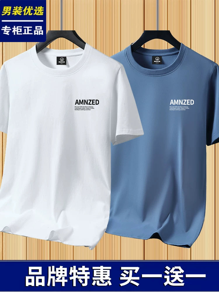 100% Sincan təmiz pambıq qısaqol kişi köynəyi moda ins dibli gənclik boş böyük ölçülü yay köynəyi yarımqol
