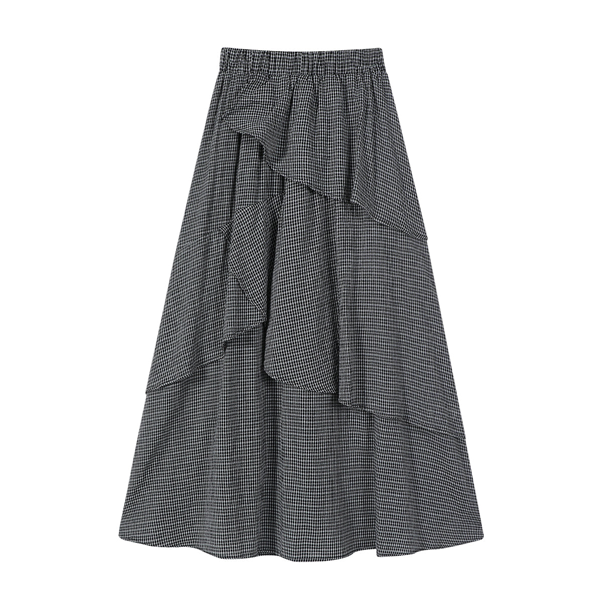 Cholisa Qara Damalı Qadınlar üçün Düzensiz A-xəttli Ətək, 2025 Yay üçün Super Populyar Yüksək Belli Arıqladıcı Orta Uzunluqlu Ətək