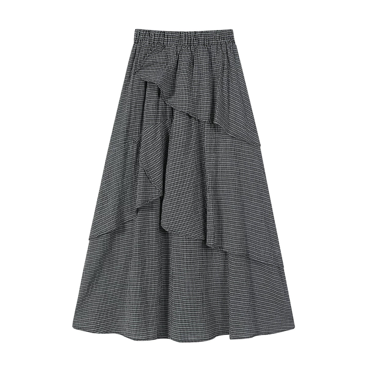 Cholisa Qara Damalı Qadınlar üçün Düzensiz A-xəttli Ətək, 2025 Yay üçün Super Populyar Yüksək Belli Arıqladıcı Orta Uzunluqlu Ətək